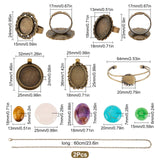DIY Natural Mixed Stone Jewelry Set Making Kit, Including Alloy Pendant Settings, Iron Chain Necklace & Finger Ring Settings, Brass Bangle, Natural Rose Quartz & Tiger Eye & White Jade & Synthetic Turquoise Cabochons, Stone Cabochons: 5pcs/set