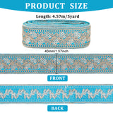Bohemian Embroidery Floral Polyester Ribbon, Jacquard Ribbon, with Metallic Wire Twist Ties, Royal Blue, Ribbon: 1-5/8 inch(40mm) wide, ahout 4.8~5 yards; Ties: 120x4mm, 2pcs
