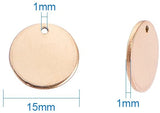 304 Stainless Steel Charms, Stamping Blank Tags, Smooth Surface, Flat Round, Golden, 15x1mm, Hole: 1mm, 30pcs/box