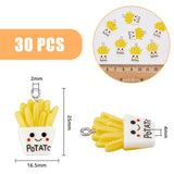 30Pcs Resin Imitation Food Pendants, French Fries Charms, with Platinum Tone Iron Loops, Yellow, 25x16.5x4mm, Hole: 2mm
