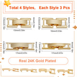 12Pcs 4 Styles Eco-Friendly Brass Watch Band Clasps, Long-Lasting Plated, Real 24K Gold Plated, 15~17x3.5~7.5x4mm, 3pcs/style