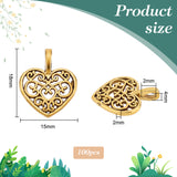 100PCS Alloy Pendants, Cadmium Free & Lead Free, Heart, Antique Golden, 18x15x2mm, Hole: 2x4mm