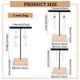 3Pcs 3 Sizes Iron T Bar Earring Display Stands, with Square Wooden Base, Holds up to 10 Pairs Dangle Earring Display, Black, Finished Product: 80x94~116x140~195mm, 1pc/size