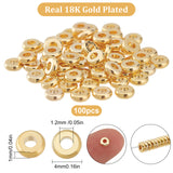 Brass Spacer Beads, Disc, Real 18K Gold Plated, 4x1mm, Hole: 1.2mm, 100pcs/box