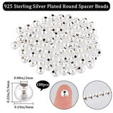 Brass Spacer Beads, Long-Lasting Plated, Round, 925 Sterling Silver Plated, 6x5.5mm, Hole: 2mm, about 100pcs