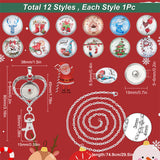 DIY Interchangeable Dome Office Lanyard ID Badge Holder Necklace Making Kit, Including Brass Jewelry Snap Buttons, Alloy Snap Keychain Making, 304 Stainless Steel Cable Chains Necklaces, Christmas Themed Pattern, 18.5x9mm, 12pcs/set, 1set/box