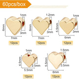 60Pcs 5 Style Brass Beads, Heart, Real 18K Gold Plated, 4.5~6x5.5~7x2.5~3.5mm, Hole: 1~1.5mm, 12pcs/style