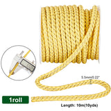 10M Round Imitation Leather Braided Cords, Yellow, 5.5mm, about 10.94 Yards(10m)/Roll