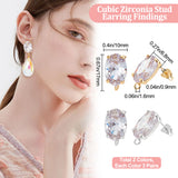 6 Pairs 2 Colors Brass Micro Pave Clear Cubic Zirconia Oval Stud Earring Findings, with Vertical Loops and Ear Nuts, Cadmium Free & Lead Free, Platinum & Golden, 17x10x6.8mm, Hole: 1.6mm, Pin: 0.9mm, 3 Pairs/color