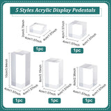 5Pcs 5 Styles Square Transparent Acrylic Jewelry Display Pedestals, for Small Jewelry, Cosmetic Showing, Clear, 4x4x2~10cm, 1pc/style