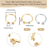 4Pcs 2 Colors Brass Micro Pave Clear Cubic Zirconia Open Cuff Ring Settings, for Half Drilled Beads, Platinum & Golden, Inner Diameter: 17mm, Pin: 1mm, 2Pcs/color