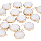 Natural Freshwater Shell Pendants, with Brass Findings, Flat Round, Golden, 16~16.5x13x5mm, Hole: 2mm, 16pcs/box