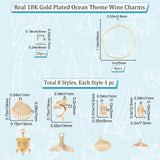 DIY Ocean Theme Wine Glass Charm Making Kit, Including Brass Whale Tail & Shell & Dolphin Pendants & Hoop Earring Findings , Real 18K Gold Plated, 36Pcs/box