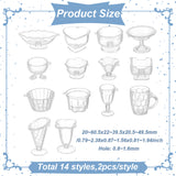 28pcs 14 style Plastic Mini Sundae Cups, for DIY Clay Resin Miniature Ice Cream Cup Pendant, Play Food Accessories, Clear, 20~60.5x25~42.5x19~50mm, Hole: 1.6~2mm, 2pcs/style