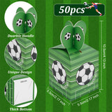 50Pcs Square Football Print Paper Boxes, Portable Gift Boxes, for Wedding Candy Boxes, Green, 5.5x5.5x10.5cm