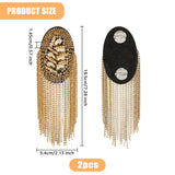 2Pcs Detachable Iron Tassel Epaulettes, Retro Rhinestone Shoulder Badges, with Cloth Findings & Pin, Platinum & Golden, 185x54x14.5mm