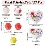 27Pcs 5 Style Teachers' Day Theme Food Grade Eco-Friendly Silicone Beads, Chewing Beads For Teethers, DIY Nursing Necklaces Making, Mixed Shapes, Mixed Color, 14~26x14~28x8~15mm, Hole: 2~2.5mm