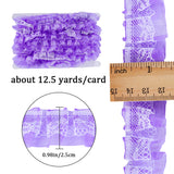 12.5 Yards Double Layers Polyester Lace Trim, Pleated Ribbon, for Garment Accessories, Purple, 1~1-1/8 inch(25~28mm)