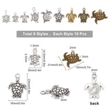 72Pcs 9 style Tibetan Style Alloy Pendant, Tortoise Pendant, Mixed Color, 72pcs/box