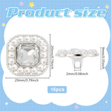 16Pcs 1-Hole Alloy Shank Buttons, with Plastic Imitation Pearls Bead, Square, White, 20x20x9mm, Hole: 2mm