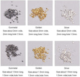 Brass Tube Crimp Beads, Mixed Color, 1.5x1.5mm, Hole: 1mm, 2x2mm, Hole: 1.5mm