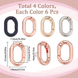 24Pcs 4 Colors Alloy Spring Gate Rings, Oval, Mixed Color, 6 Gauge, 21x14x4mm, 6pcs/color