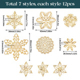 DIY Jewelry Making Finding Kit, Including 84Pcs 7 Styles Iron Beads Caps & Pendant & Filigree Joiners, Etched Metal Embellishments, Flower & Snowflake, Golden, 28~45x28.5~42x0.5~3mm, Hole: 1.5~3mm, 12Pcs/style