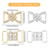 8Pcs 4 Style Brass & Zinc Alloy Rhinestone Slider Buckles, Adjustable Buckle Fasteners, For Webbing, Strapping Bags, Garment Accessorie, Mixed Color, 2.5x1.5x0.55cm, Hole: 13x4.5mm, 2pcs/style