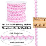 15M Polyester Wavy Fringe Trim Ribbon, Two Tone Wave Bending Lace Trim, for Clothes Sewing and Art Craft Decoration, White, Pearl Pink, 1/4 inch(8mm), about 16.40 Yards(15m)/Roll