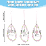 Acrylic Beads Mobile Straps, Resin Charm and Polyester Cords Mobile Accessories Decoration, Peach & Cherry & Strawberry, Pink, 17cm, 3pcs/set