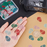 70Pcs 5 Colors 430 Stainless Steel Filigree Pendants, Spray Painted, Etched Metal Embellishments, Skull, Mixed Color, 23x15x0.5mm, Hole: 1.2mm, 14pcs/color