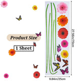 PVC Self Adhesive Wall Decorative Stickers, Sunflower Butterfly Waterproof Wall Decals for Wall Decorations, Colorful, 700x250x0.2mm, Sticker: 82~650x11~110mm