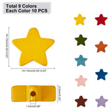 Painted Natural Wood Beads, Star, Mixed Color, 14~15x14~15x5.5mm, Hole: 1.5mm, 9 colors, 10pcs/color, 90pcs/set