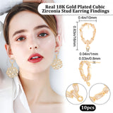 10Pcs Brass Stud Earring Findings, with Clear Cubic Zirconia and Horizontal Loops, Teardrop, Long-Lasting Plated, Golden, 16x10mm, Hole: 1mm, Pin: 0.8mm