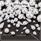 ABS Plastic Imitation Pearls Pendants, with Alloy Loops, Round/Teardrop, Platinum & Light Gold, 7~23.5x4~19.5mm, Hole: 1.2~2mm, 30pcs/bag