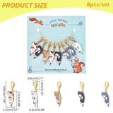 8Pcs 8 Style Alloy Enamel Cat Pendants Decoration, with Zinc Alloy Lobster Claw Clasps, Mixed Color, 40.5mm, 1pc/style
