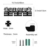 Fashion Wood Medal Hanger Holder, 2 Line Display Wall Rack, with Screws & Anchor Plug, Word NEVER GIVE UP, Sports Themed Pattern, 130x400x7mm, Hole: 5mm