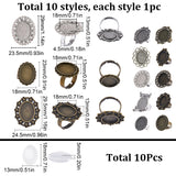 DIY Blank Dome Finger Rings Making Kit, Including Flower & Owl & Bowknot Adjustable Alloy Ring Settings, Glass Cabochons, Antique Bronze & Antique Silver, 20Pcs/bag