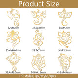 Nickel Decoration Stickers, Metal Resin Filler, Epoxy Resin & UV Resin Craft Filling Material, Golden, Elephant, 40x40mm, 9 style, 1pc/style, 9pcs/set