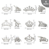 6Pcs 6 Style Crystal Rhinestone Crown Brooch Pins with Plastic Pearl Beaded, Alloy Lapel Pins for Women, Platinum, 25~33x35~50x4.3~11.5mm, Pin: 0.8mm, 1Pc/style