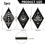 Custom Plywood Pendulum Board, Wall Hanging Ornament, for Witchcraft Wiccan Altar Supplies, Rhombus with Tarot Theme Patterns, Black, 300x170x6mm, 3 styles, 1pc/style, 3pcs/set