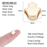Brass Beads, Hamsa Hand/Hand of Fatima/Hand of Miriam, Real 18K Gold Plated, 10x8x4mm, Hole: 2x3mm, 20pcs/box