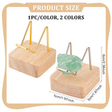 2Pcs 2 Colors Square Wooden Mineral Crystal Display Stands, Rough Gemstone Storage Rack with Iron Holder, Platinum & Golden, 5x5x6cm, 1pc/color