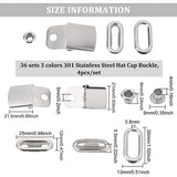 36 sets 3 colors 301 Stainless Steel Hat Cap Buckle, with Eyelets, Mixed Color, 21x21.5x6.5mm, Hole: 5mm