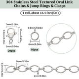 DIY Chain Necklace Barcelet Making Kit, Including 304 Stainless Steel Textured Oval Link Chains & Jump Rings & Clasps, Stainless Steel Color, Chain: 9x6.5x1mm, 5m/bag