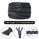 Flat PU Leather Braided Cord, for Craft Making, Black, 7x2mm, about 5.47 Yards(5m)/Bundle