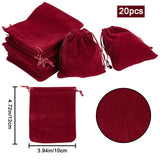 20Pcs Rectangle Velvet Drawstring Pouches, Candy Gift Bags Christmas Party Wedding Favors Bags, Dark Red, 12x10cm