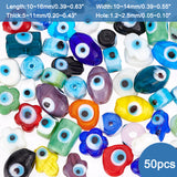 Handmade Evil Eye Lampwork Beads, Mixed Shapes, Mixed Color, 10~16x10~14x5~11mm, Hole: 1.2~2.5mm, 50pcs/box