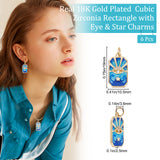 6Pcs Rack Plating Brass Micro Pave Cubic Zirconia Pendants, with Enamel and Jump Ring, Real 18K Gold Plated, Rectangle with Eye & Star, Dodger Blue, 19x10.5x2.5mm, Hole: 3.6mm