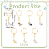 Cute Cow Alloy Enamel Pendant Keychain, with Iron Findings, for Keychain, Purse, Backpack Ornament, Mixed Color, 6.8cm, 14pcs/set